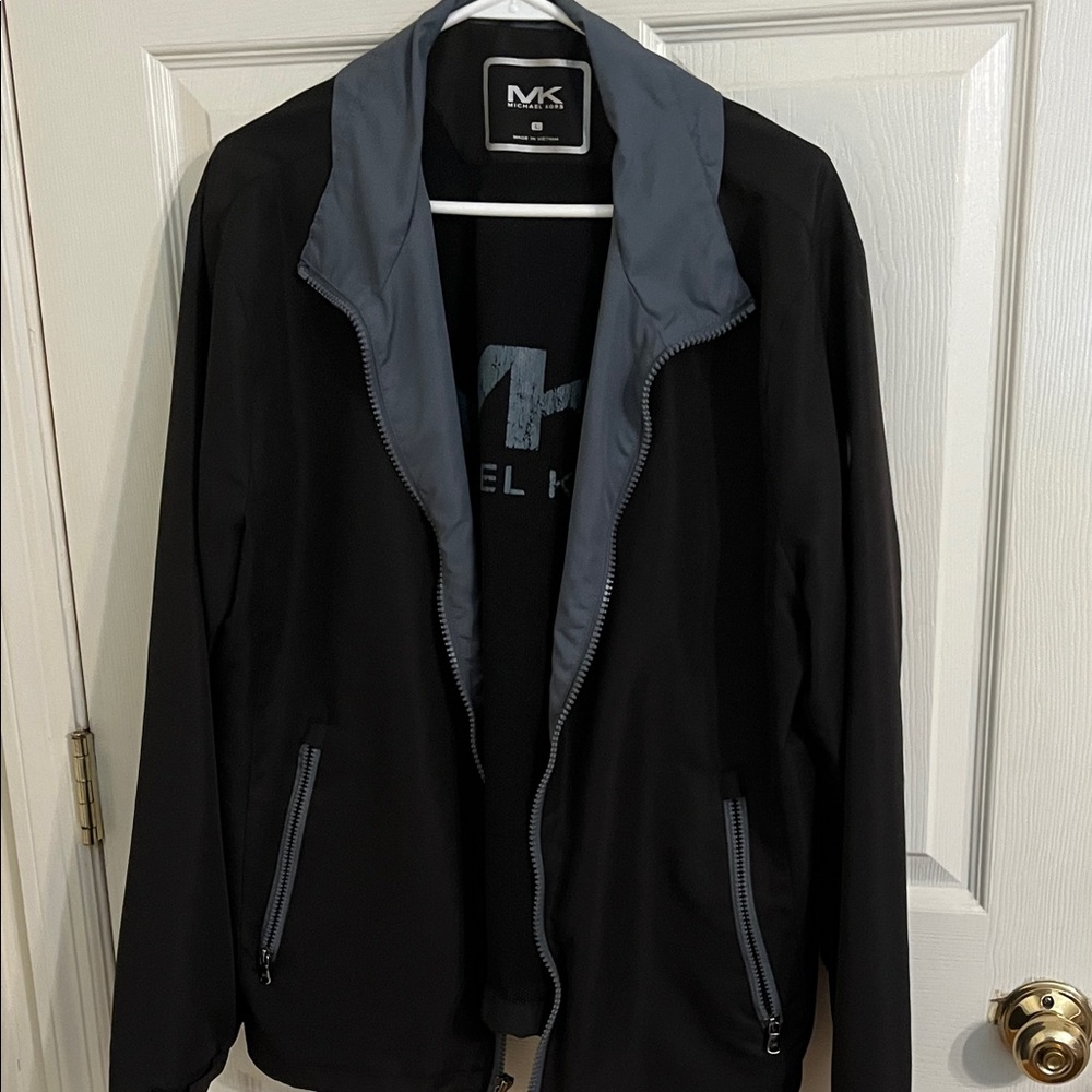 Michael Kors Men's Black Windbreaker with Gray Trim